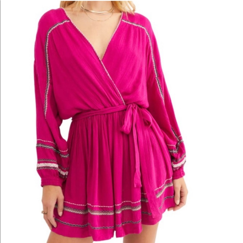 Free People Delilah Embroidered Wrap Dress